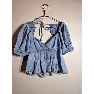 Women's Anthropologie Pilcro denim baby doll V-neck top M Size 6